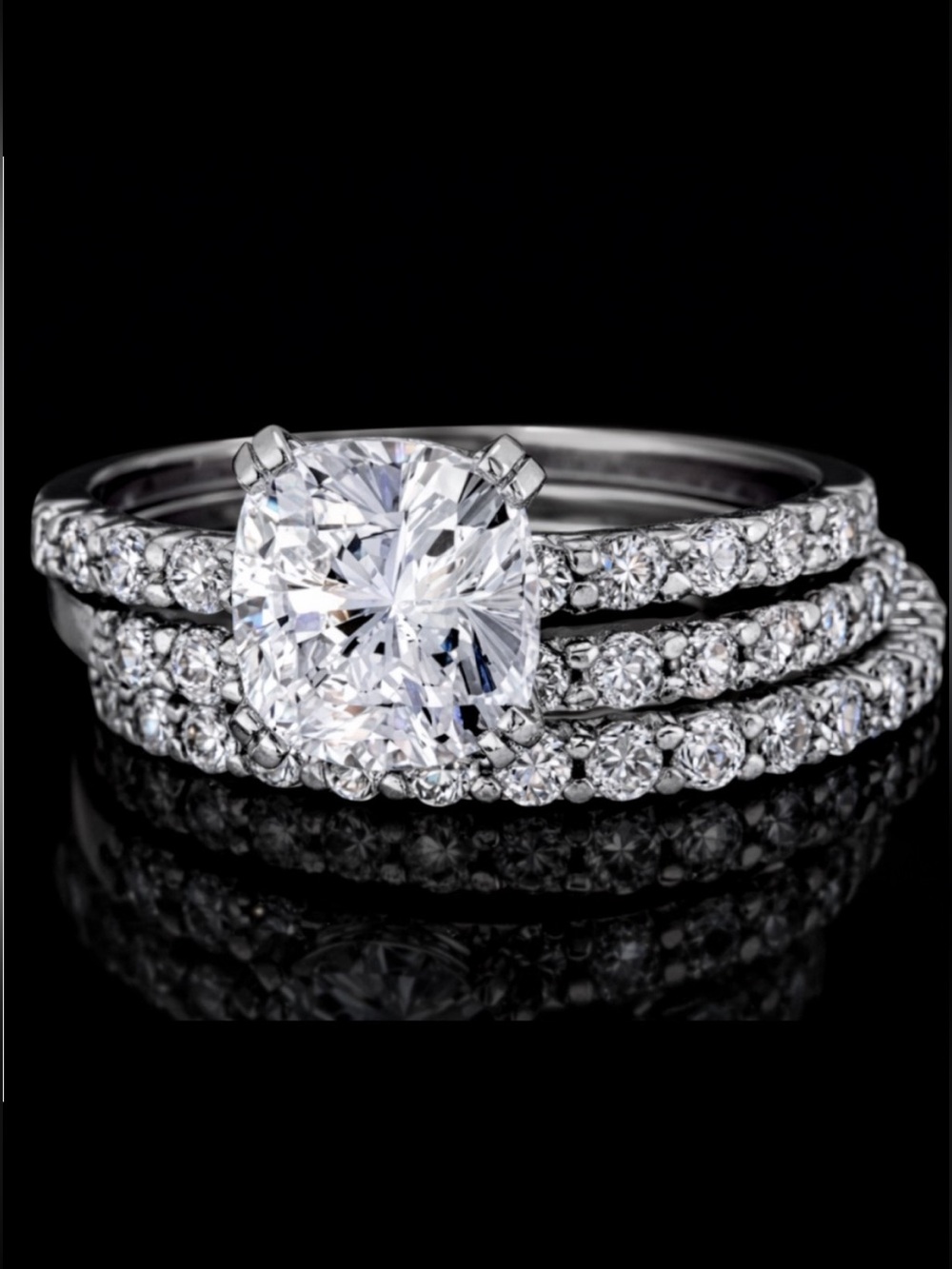 Cushion Cut Pave Diamonique Cz Engagement eternity Ring sterling Set Silver QVC